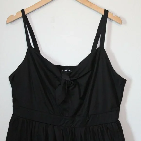NWT Torrid Poplin Tie Front Skater Dress Smocked Black Plus Size 1 1X H12802 - Picture 4 of 12